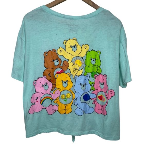 CARE BEARS | Teal Cropped Short Sleeve Tie Front Top with Embroidery | Size 3X - Picture 3 of 9